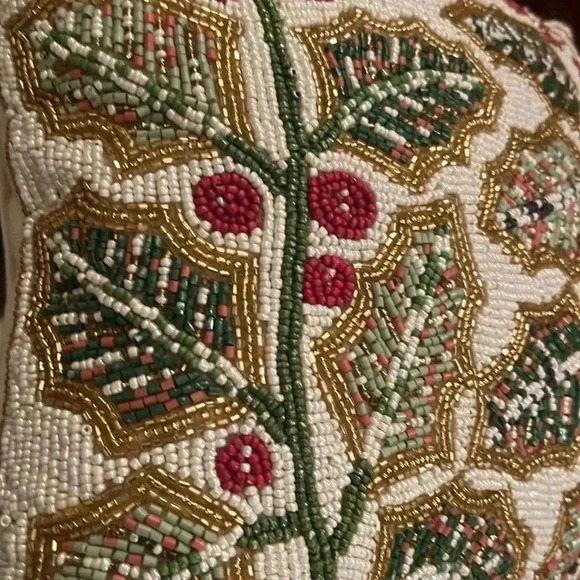 Cherished Traditions Holly & Berry Beaded Accent Pillow Christmas Decor - Picture 9 of 15